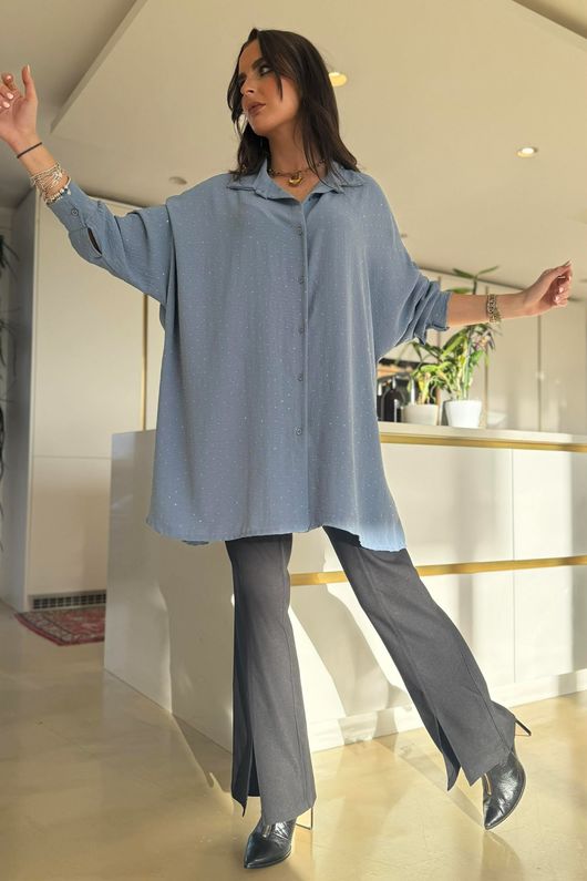 Stella Micro Stud Oversized Shirt Denim